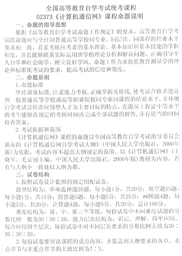 全国09年调整计算机通信网试卷结构通知1