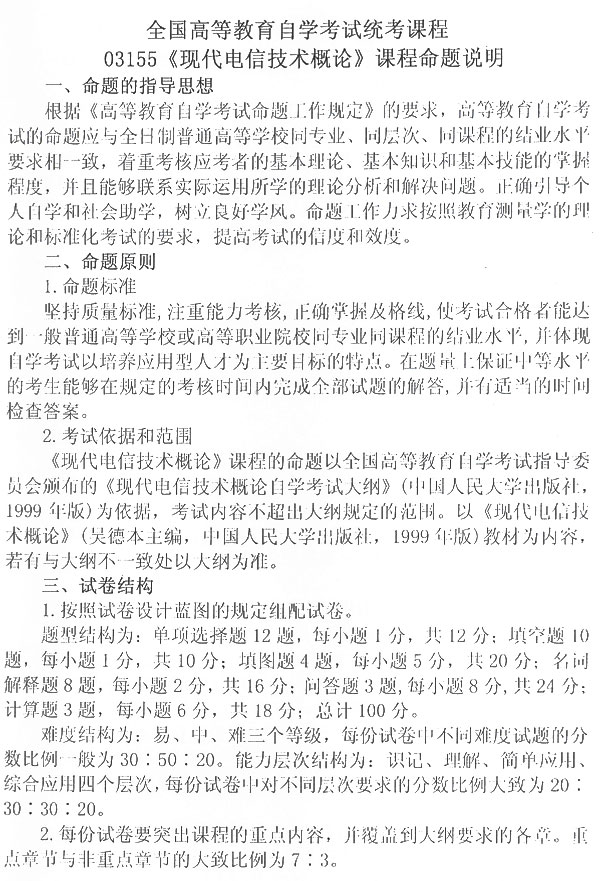 全国09年调整现代电信技术概论试卷结构通知1